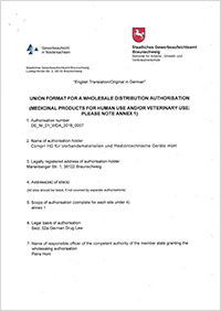 Großhandelserlaubnis mit Arzneimitteln nach AMG § 52a englisch